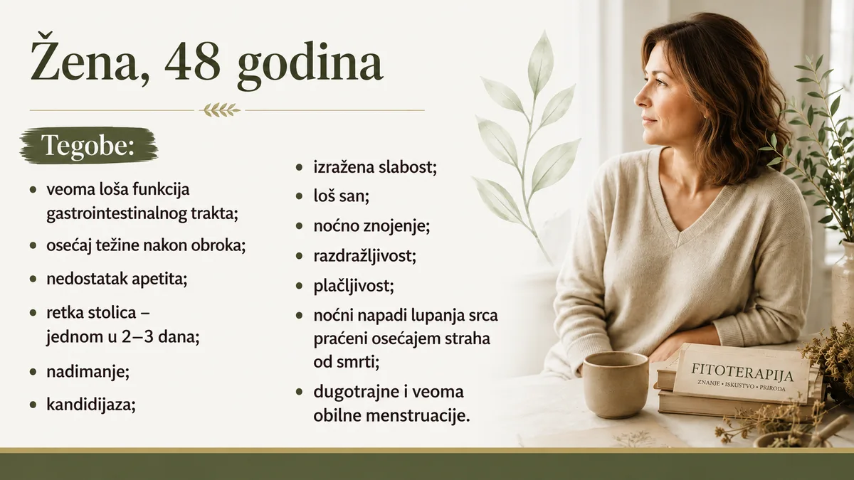 Pacijentkinja — Žena 48 godina: tegobe i simptomi sideropenijske anemije